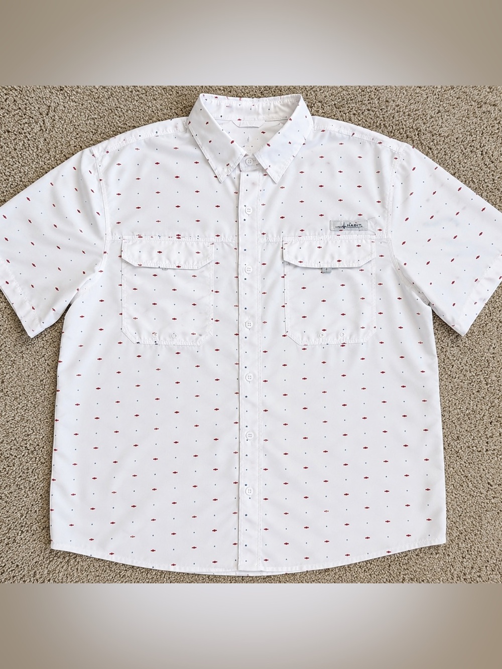 Habit River Guide Patriotic Fishing Shirt Star & Fish Print